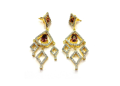 Gold Plated CZ Studded Gemstone Dangle Earring
